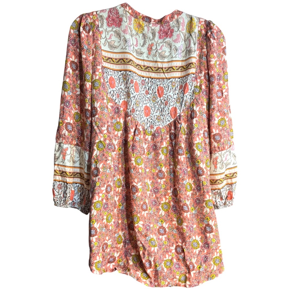 Jane & Delancey Mixed Floral Bohemian Top v-neckline tassel ties retro small - Picture 4 of 8